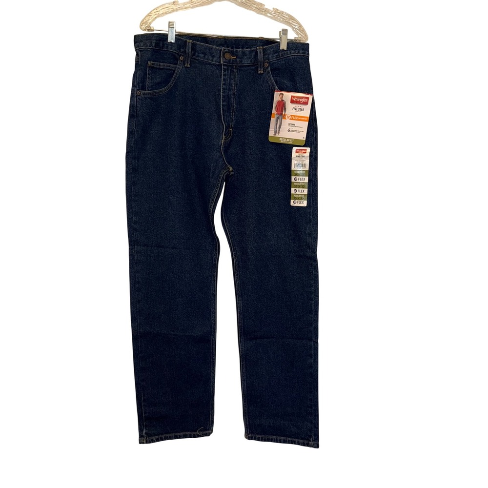 Wrangler Five Star Premium Regular Fit Jeans Mens 35x32 Dark Wash Flex Denim